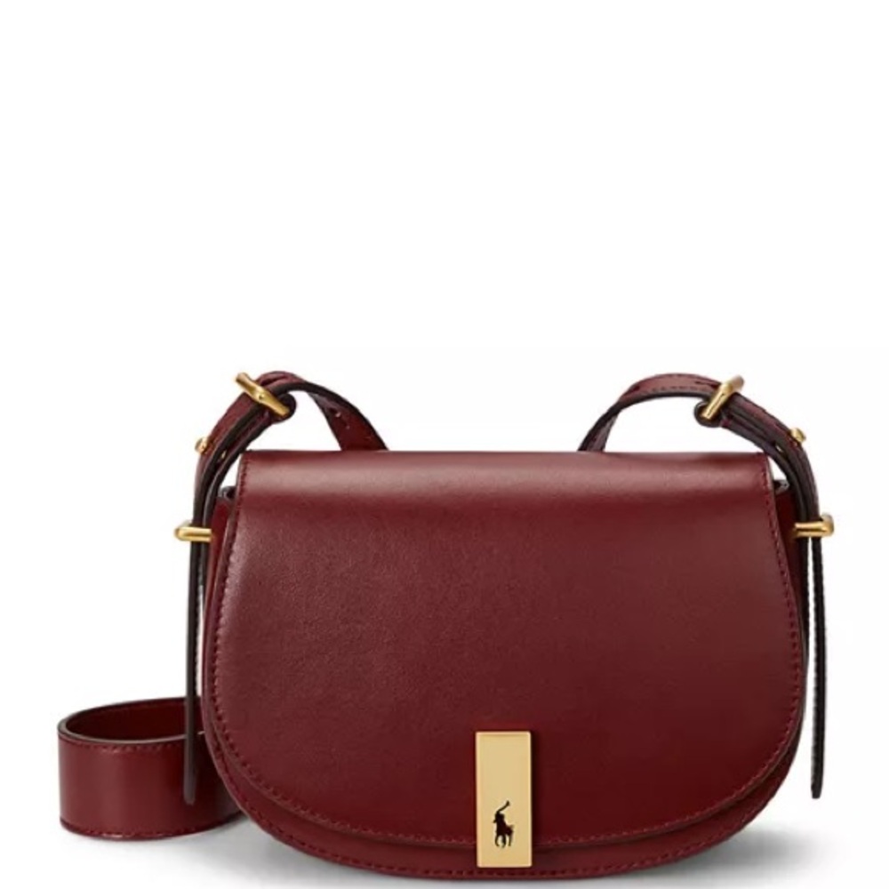 Polo Ralph Lauren Polo ID Mini Leather Saddle Bag in Red/Burgundy